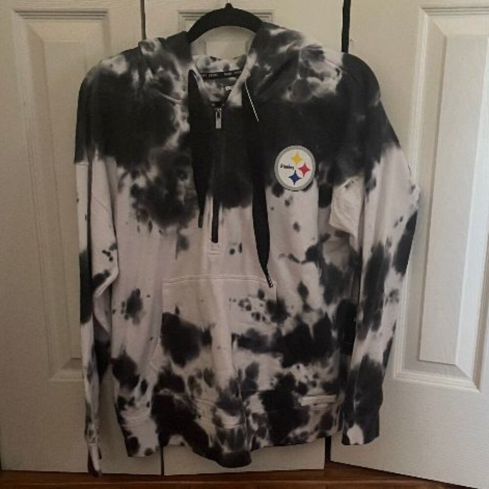 PITTSBURGH STEELERS HOODIE SWEATSHIRT WOMENS DKNY HALF ZIP TIE DYE NWT  LARGE